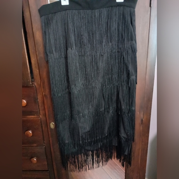 AOMEI Women's Black High Waist Fringe Tiered Pencil Midi Skirt_XL - Picture 2 of 6